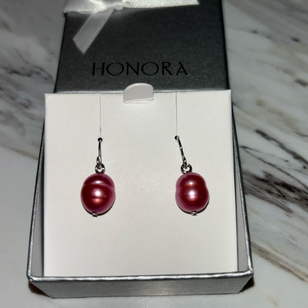 Honora pink pearl sterling silver dangle earrings